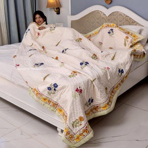 Indian Jaipuri Block Print Quilt Printed Reversible Razai Cotton Handmade Floral Quilt, Jaipuri razai, Bedspread Comforter Muslin Bedcover