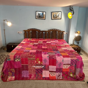Bohemian Patchwork Quilt Kantha Quilt Handmade Vintage Quilts Boho Twin Size Bedding Throw Blanket Bedspread Quilted Hippie 90X60 Inch