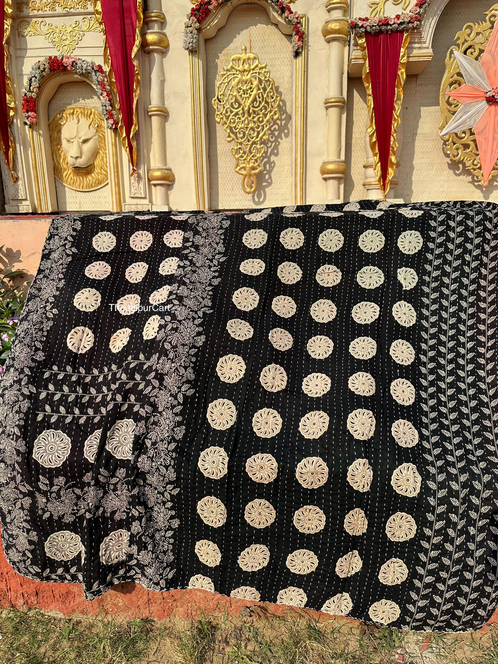 Couette Kantha Indienne En Coton - Taille Unique 152x228 Cm - Motifs Imprimés à La Main Vintage - Couvre-lit Jetable Réversible - 7
