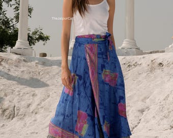 Indischer Vintage Sari Seide Wickelrock Wendeschicht Indischer Vintage Handgemachter Seidenwickelrock Frauen Strand Lange magische doppelte Schicht Röcke für indische Rock