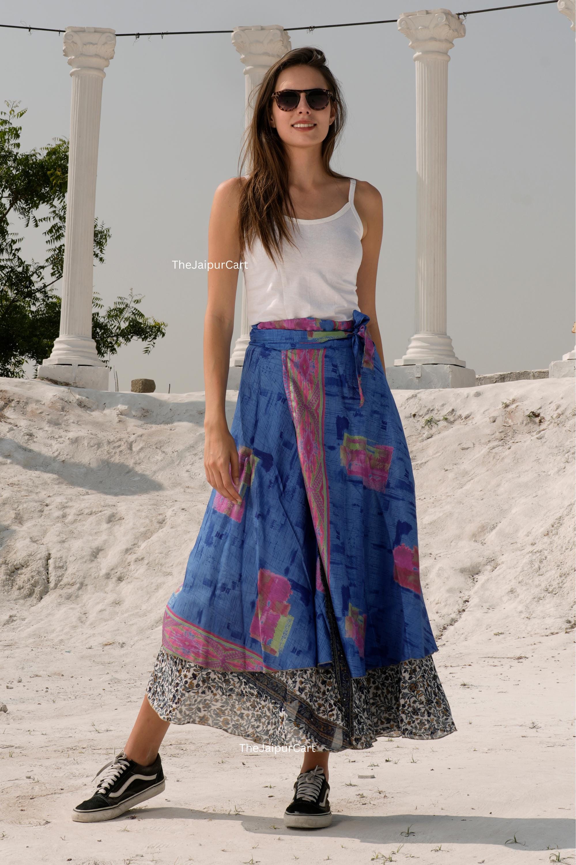 Sari Silk Wrap Skirt Reversible Layer Indian Vintage Handmade Silk