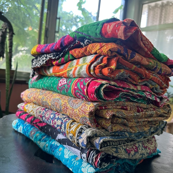 Wholesale Lot Of Indian Vintage Kantha Quilt Handmade Throw Reversible Blanket Bedspread Cotton Fabric BOHEMIAN Hand Stitched Quilted Covers