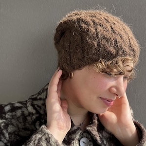 Slouchy Cable Knit Mohair Beanie: Handmade Merino Wool Bonnet