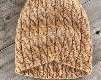 Handmade Alpaca and Merino Cable Knit Beanie, Women's Slouchy Winter Hat