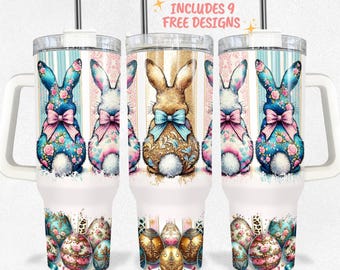 Cute Coquette Easter Bunny Tumbler Wrap, 40oz Distressed Easter Tumbler PNG Design, Grandmillenial Easter Rabbit Sublimation Wrap Download