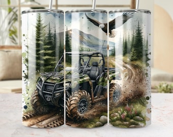 Camouflage Four Wheeler 20oz Tumbler Wrap, Off Roading Sublimation PNG Design, ATV Skinny Tumbler Wrap, Camo Offroad Mountain 4x4 PNG Wrap
