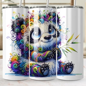 Cute Colorful Panda Tumbler Wrap Skinny Wrap Digital Design 20 oz Tapered Tumbler PNG Adorable Panda Clip Art Baby Animal Sublimation Design