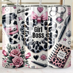 Girl Boss Tumbler Wrap Donna Imprenditrice 20oz Skinny Sublimazione Tumbler Design Donna Imprenditrice Sublimazione Design Stampa Leopardo PNG