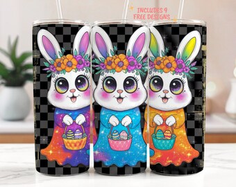 Cute Ghost Easter Bunny 20oz Skinny Tumbler Wrap, Spooky Easter Tumbler PNG Design, Retro Easter Rabbit 20 oz Wrap, Funny Easter Sublimation
