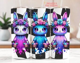 Spooky Easter 20oz Tumbler Wrap, Cute Ghost Easter Bunny Skinny Tumbler PNG Design, Neon Rabbit Sublimation PNG, Funny Easter S20 oz Tumbler