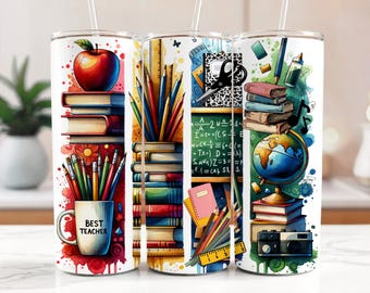Brushstrokes Teacher 20oz Tumbler Wrap, Teacher Appreciation Sublimation PNG, Skinny Tumbler Digital File, School Watercolor Brushstroke PNG