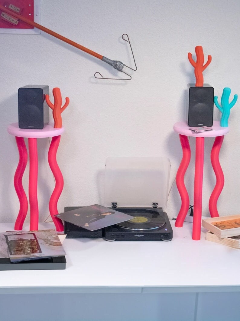 Colorful Side Table | The Jelly Table | Wavy Postmodern Funky Nightstand | Maximalist Home Decor Fun Barbiecore Barbie Furniture Red & Pink