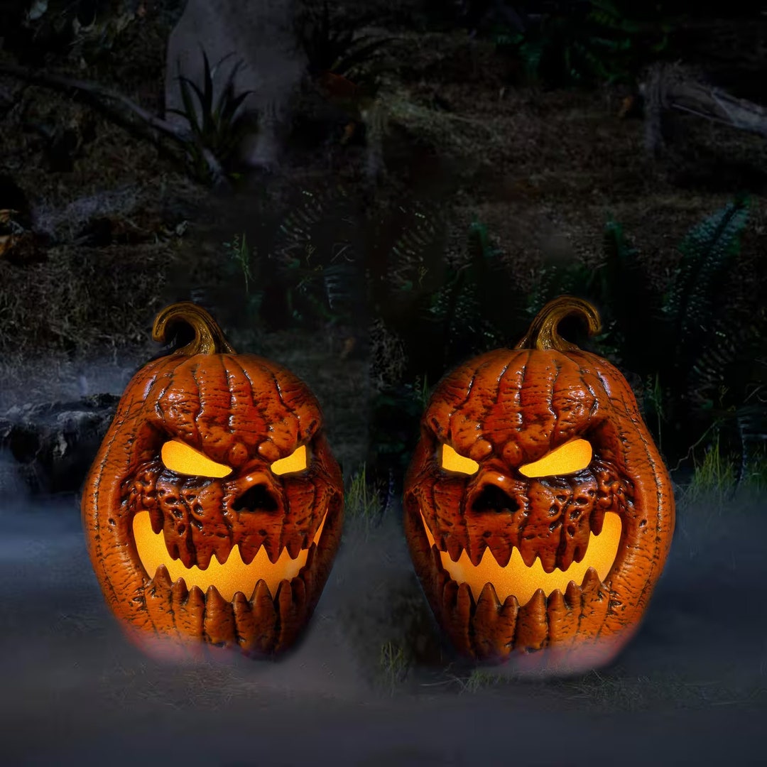 Set of 2 Battery Operated LED Grimacing Jackolantern Etsy