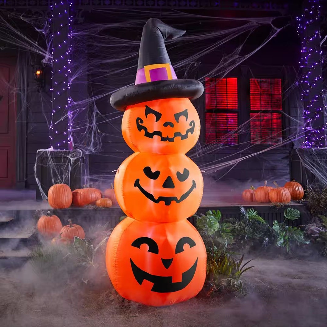 Halloween Decorations Jackolantern Stack With Witch Hat Etsy