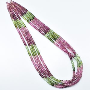AAA++ Quality Multi Tourmaline Faceted Rondelle Beads | Watermelon Tourmaline Beads | Natural Tourmaline Stone Beads | 3.5-4mm Faceted Beads