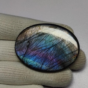 Cabujón de labradorita arcoíris AAA / Labradorita de fuego multirraro / Piedra para hacer joyas con colgante de labradorita / Cabujón ovalado de labradorita de 43 × 57 × 7,5 mm
