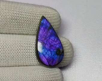 Amazing Labradorite Cabochon | Purple Labradorite Pear Cabochon | Flashy Purple Labradorite Crystal | 17×32mm Labradorite Flat Back Cabochon