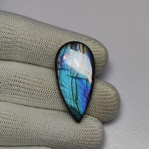 Cabochon di labradorite di fuoco raro e unico / Cabochon di labradorite verde a forma di lacrima / Pietra di labradorite di grado AAA / Labradorite per macramè