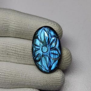AAA Blue Labradorite Carving | Blue Flashy Labradorite Gemstone Carving | Oval Shape Labradorite Cabochon | 24×37mm Labradorite For Pendant