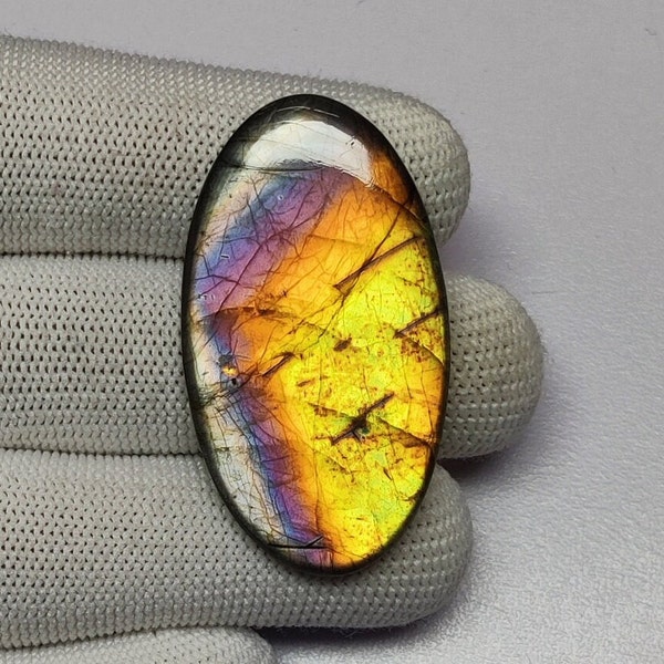 Natural Multi Spectrolite Labradorite Cabochon | Flashy Spectrolite Labradorite Gemstone | Labradorite Oval Shape Cabochon | 27×49×6mm Cab