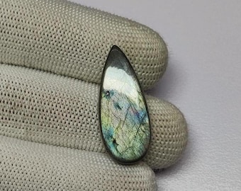 Glorious Spectrolite Labradorite Cabochon | Green Spectrolite Labradorite Loose Gemstone | Natural Spectrolite Pear Cabochon | 14×32mm Cab