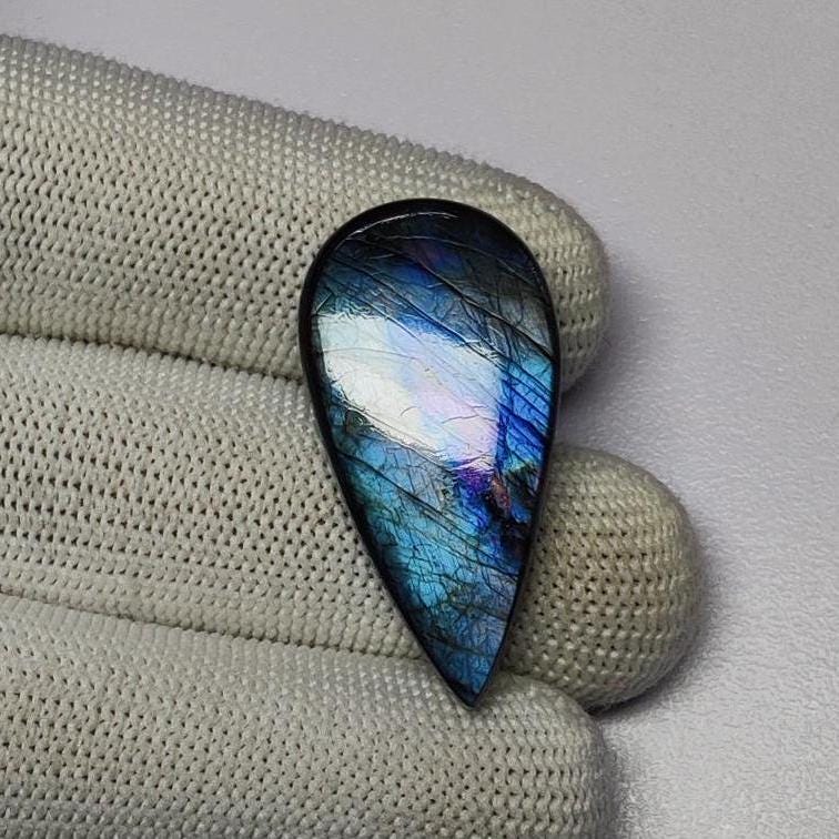 Glorious Labradorite Flashy Cabochon | Green And Purple Labradorite Stone | Teardrop Labradorite Jewelry Making Stone | Natural Labradorite