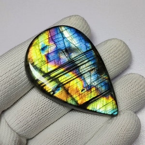 Magnifique Labradorite flashy | Cabochon en labradorite naturelle | Pierre précieuse en forme de poire Labradorite en vrac pour bijoux pendentif | Cabochons en gros