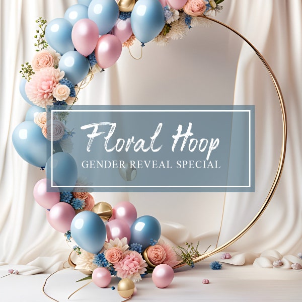 Gender Reveal Backdrop Balloon arch ring for Gender Reveal party photoshoot maternity backdrop pregnancy background studio floral hoop