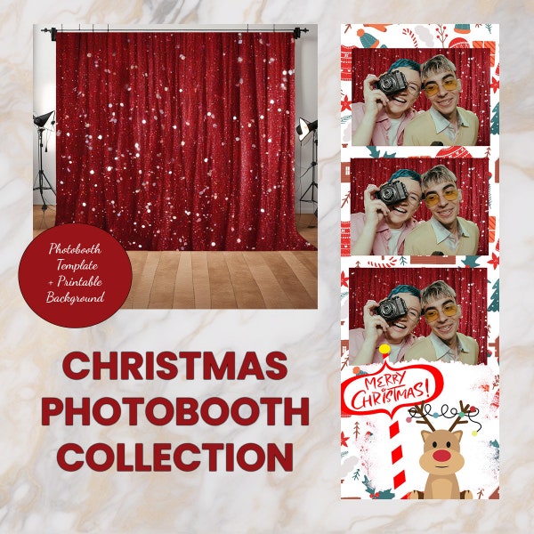 Christmas Photobooth Template and Backdrop. Photobooth Template and Printable Background glitter. DIY Christmas Party. Christmas Backdrop