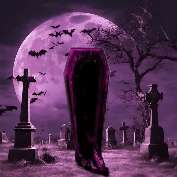 Purple Halloween Backdrop Vampire Coffin background printable photo overlay casket halloween background vampire