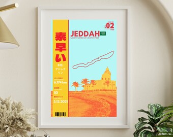 F1 Großer Preis von Saudi-Arabien | Japanischer Ästhetischer Formel 1 Druck | F1 Rennstrecke Poster |Formel 1 Rennstrecke Poster| F1-Rennen | F1-Geschenkrennen