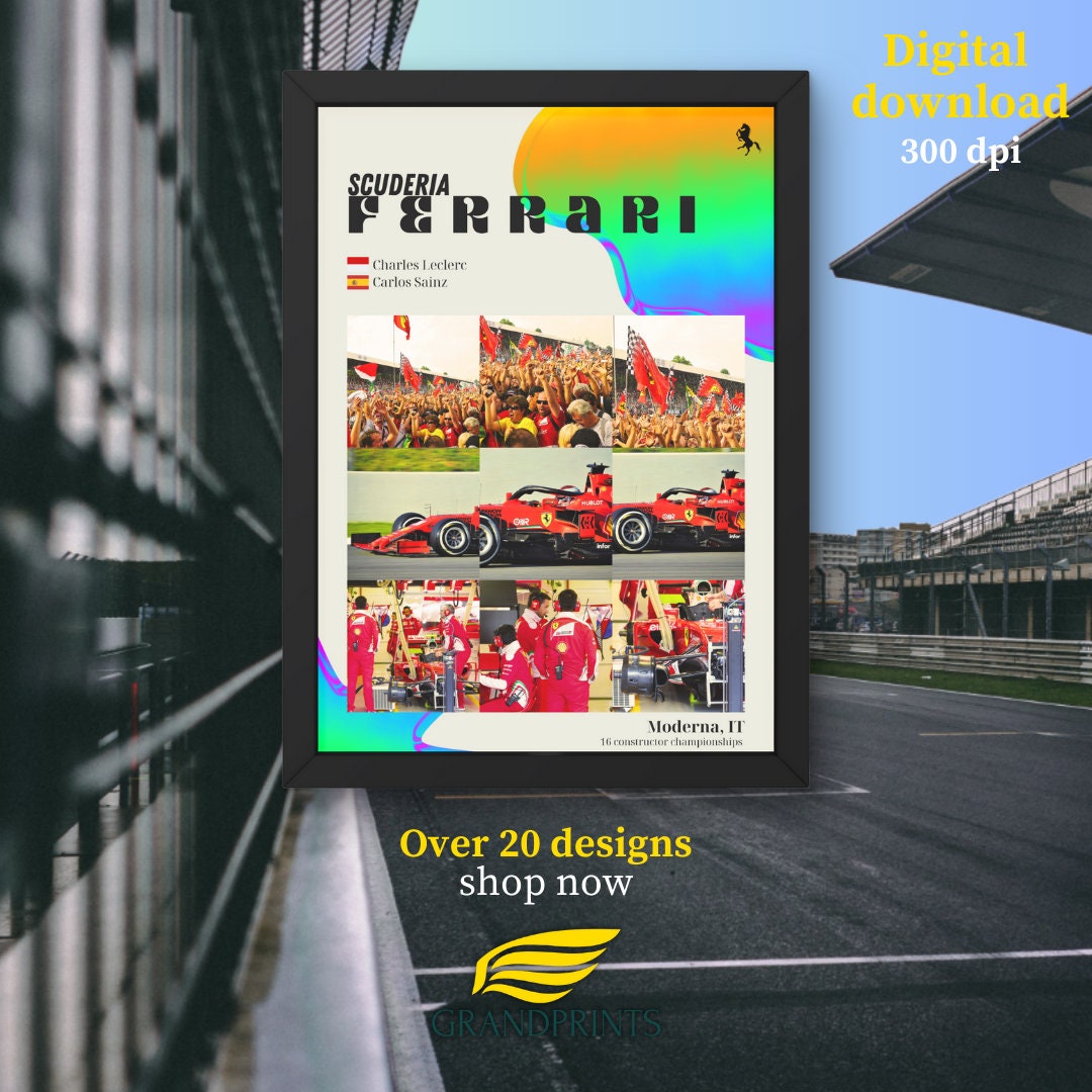 F1 Racing Team Poster Ferrari F1 Team Poster | Modern Aesthetic Formula 1 Print| F1 Poster ...