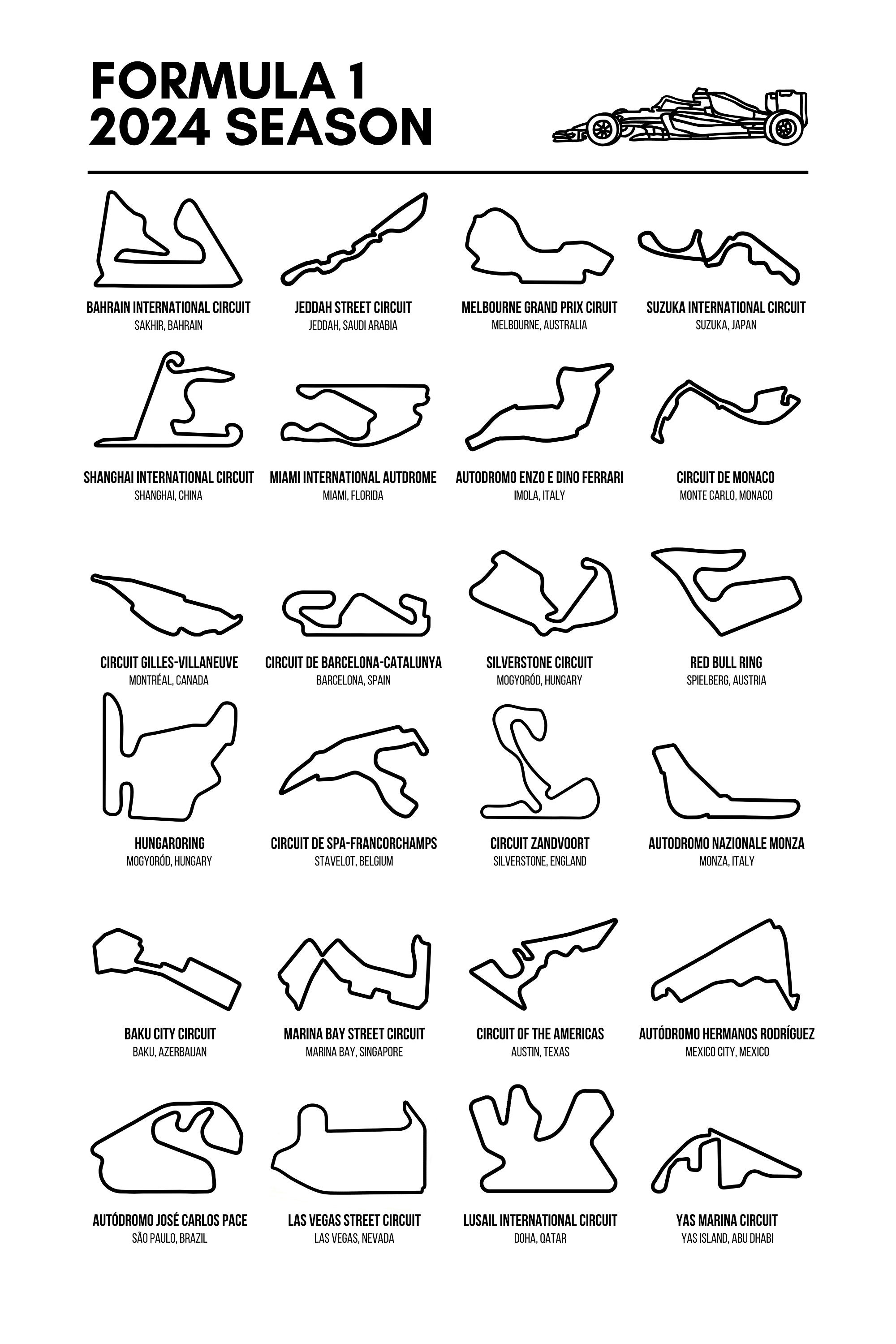 F1 2024 Calendar Formula 1 Wall Art Formula 1 Gifts F1 Etsy Australia
