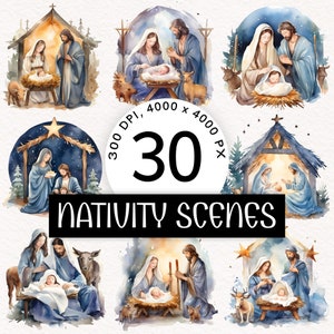 Watercolor Nativity Scenes Clipart, Christmas Clipart Bundle, Nativity Scene Illustrations, Instant Download For Commercial Use