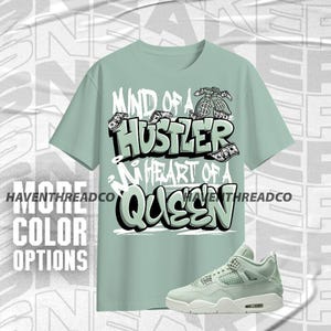 AJ 4 Seafoam Sail Hustler Heart Queen Dusty Blue Unisex T-Shirt, Hoodie, Sweatshirt To Match Sneaker, Bella Canvas Shirt