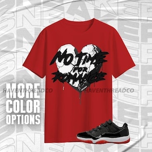 Camisa AJ 11 Low Bred No Romance en color rojo y negro, a juego con la zapatilla, camisa de lona Bella