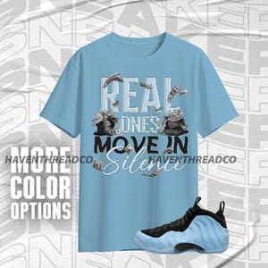 Air Foamposite Psychic Blue Move In Silence Geld Schwarz Weiß Blau Unisex T-Shirt, Hoodie, Sweatshirt To Sneaker, Bella Canvas Shirt entsprechen