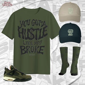AJ 4 Undefeated Like You Broke Military Green Color Shirt, Socks, Hat Match Sneaker, Bella Canvas Shirt