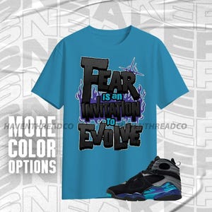 AJ 8 Aqua Run Into Fear Black Blue Purple Color Shirt Match Sneaker, Bella Canvas Shirt