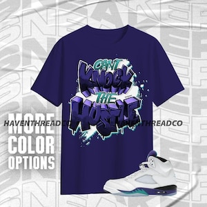 AJ 5 Grape Respect The Hustle Team Navy Purple White Color Shirt Match Sneaker, Bella Canvas Shirt
