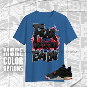 AJ 4 Rare Air Run Into Fear Blue Red Black Color Shirt Match Sneaker, Bella Canvas Shirt