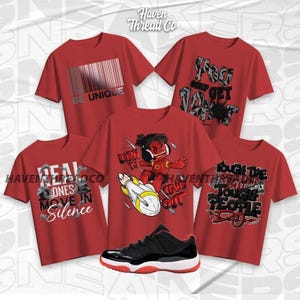 Jordan 11 Low Bred Sneaker Matching T-Shirt, AJ 11 Low Bred Red T Shirt Match JORDAN Collection, Shirt to match sneaker, Bella Canvas Shirt