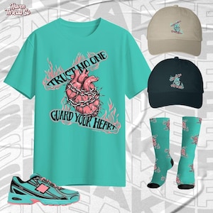 NBL 740 Cyber Jade Guard Your Heart groenblauw shirt, sokken, hoed match-sneaker, Trust No One-collectie - canvas shirt Bella