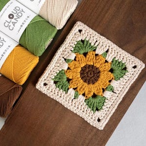 Sunflower Coaster Crochet Pattern Beginner Granny Square PDF Download, Symbols of Happiness, Adoration, and Longevity, Tote Bags Summer