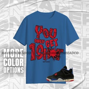 AJ 4 Rare Air One Shot Only Blue Black Red Color Shirt Match Sneaker, Bella Canvas Shirt