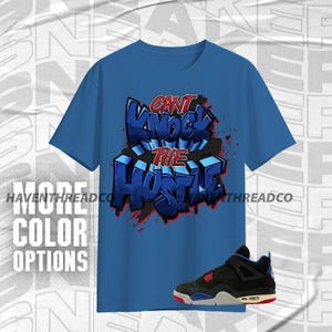 AJ 4 Rare Air Respect The Hustle Blue Red Black Color Shirt Match Sneaker, Bella Canvas Shirt