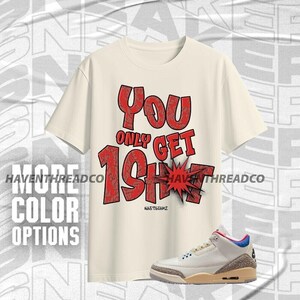 AJ 3 Seoul 2.0 One Shot Only Natural Red Blue Unisex T-Shirt Match Sneaker, Bella Canvas Shirt