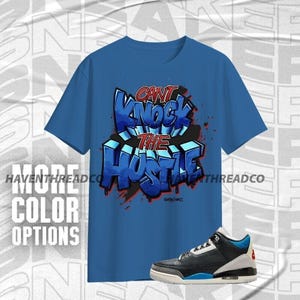 AJ 3 Rare Air Respect The Hustle Blue Black Red Color Shirt Match Sneaker, Bella Canvas Shirt