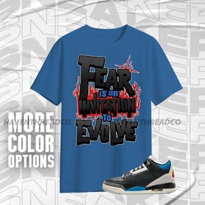 AJ 3 Rare Air Run Into Fear Blue Black Red Color Shirt Match Sneaker, Bella Canvas Shirt