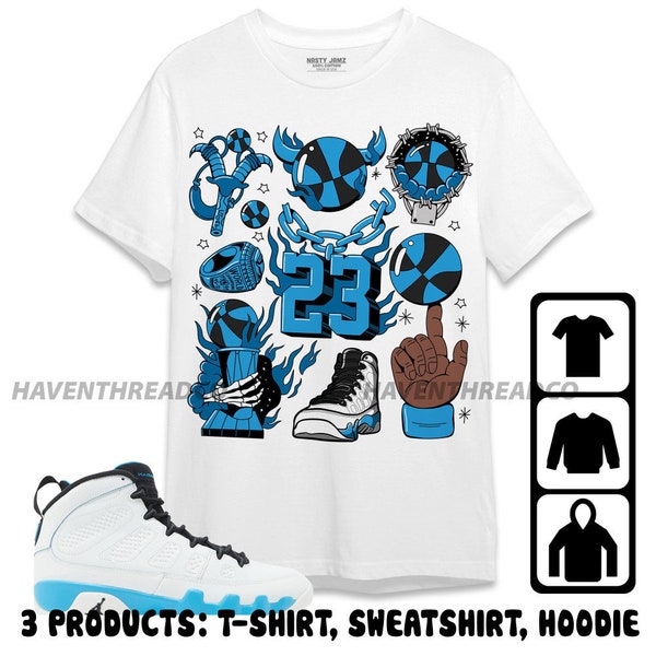 Jordan 9 Powder Blue Unisex T-Shirt, Sweatshirt, Hoodie, Neclaces Number 23, Shirt To Match Sneaker